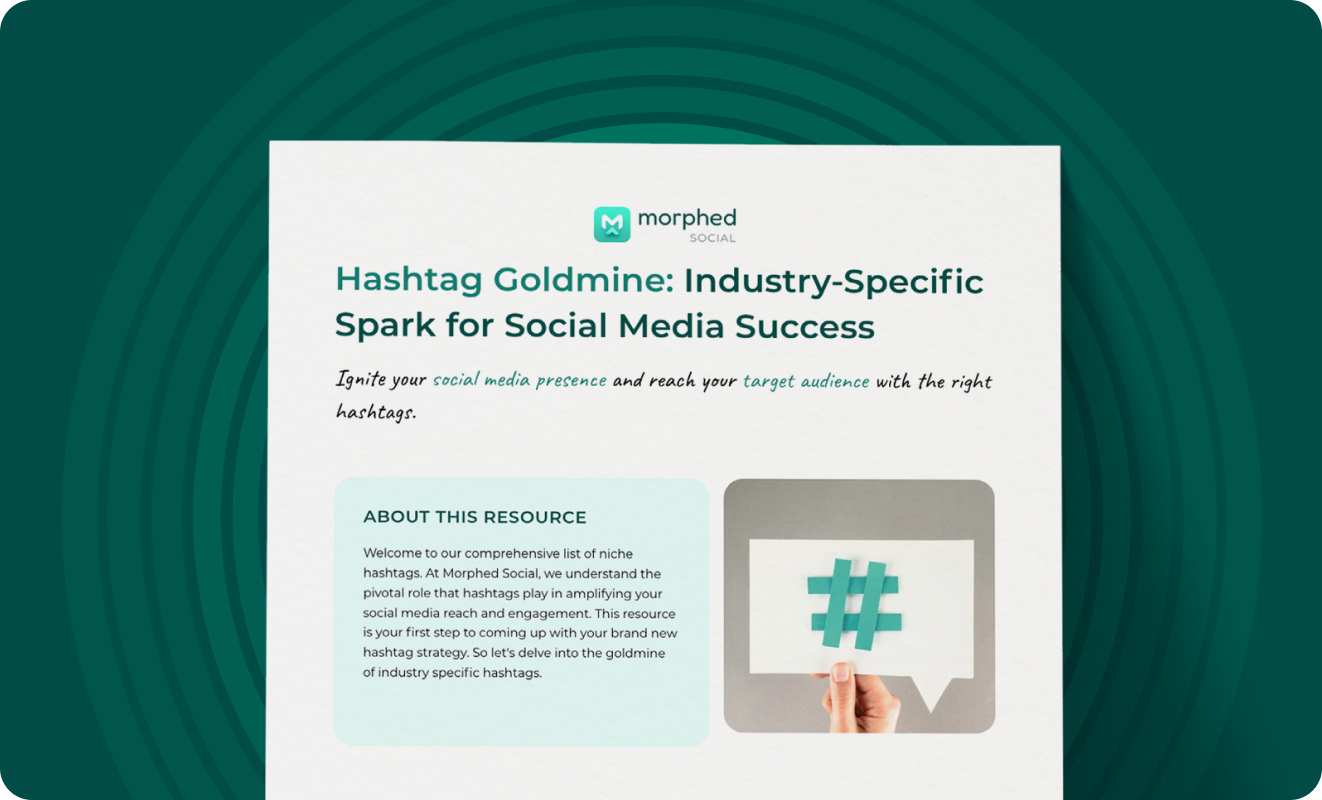 The cover page for the Morphed Social 'Hashtag Goldmine: Industry-Specific Spark for Social Media Success'.
