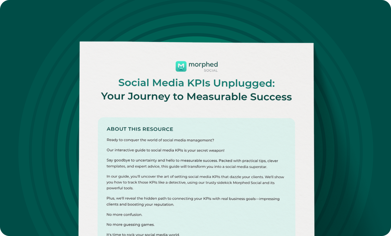 A close-up of the interactive social media KPI template, showing columns for business goals, KPIs, and metrics.